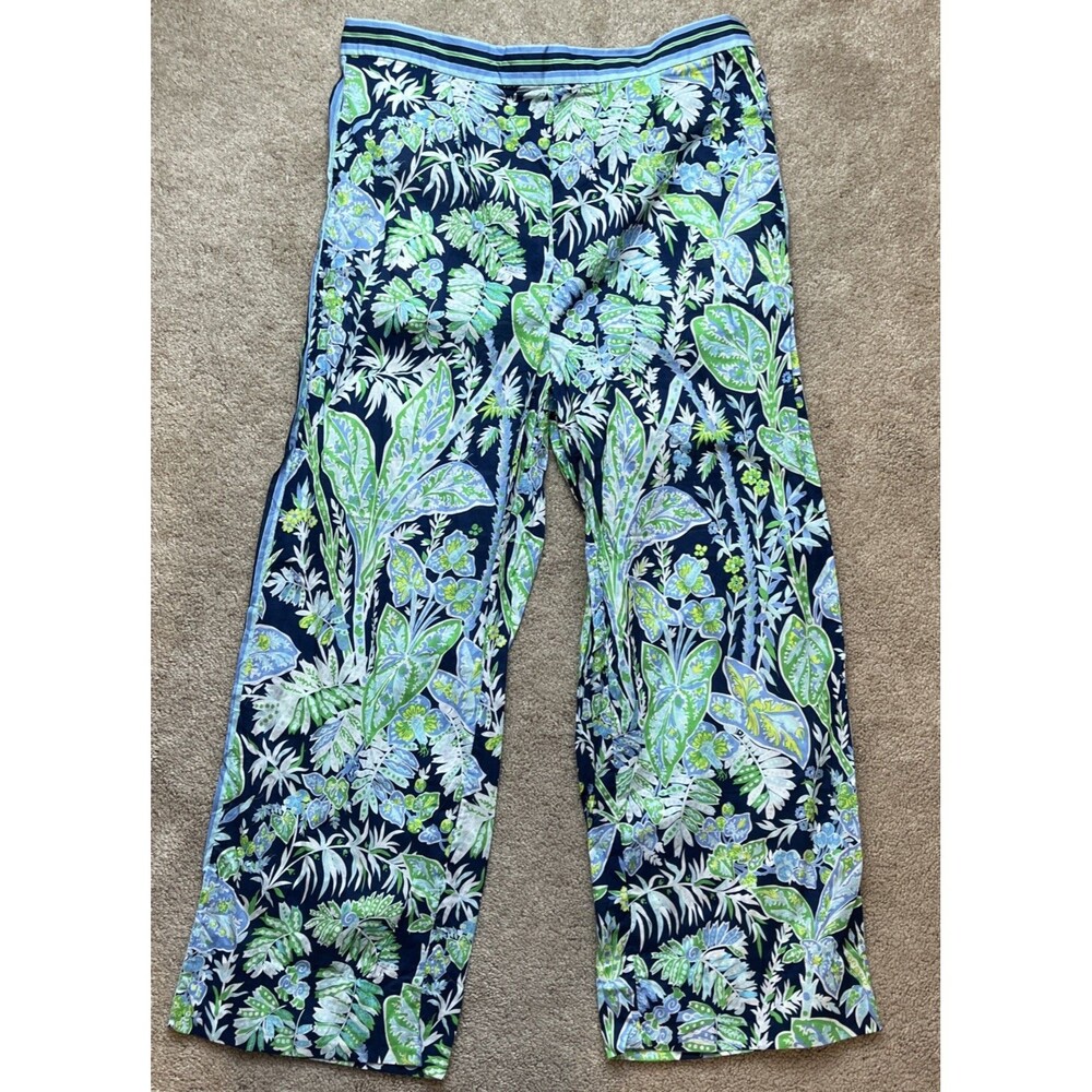 Gretchen Scott Pants Womens Large Gripless Paisley Blue Pull On Preppy Resort